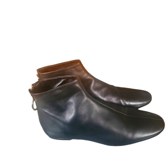 Zara Flat Black Leather Back Zipper Closure Square Toes Ankle Bootie EU 38 - Picture 5 of 7